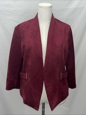 Scarlett Open-Front Wine Suede-Style Blazer